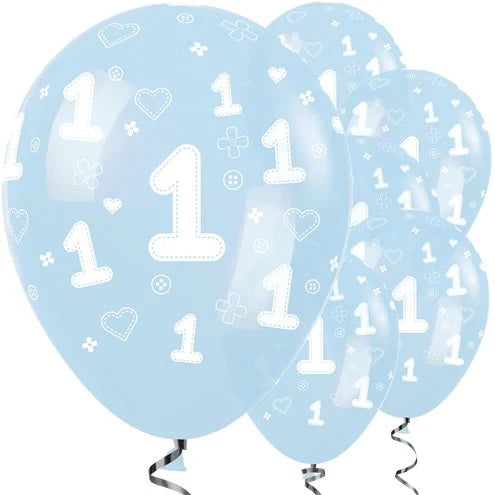 Latex ballon 5 stuks "1 Jaar" - blauw